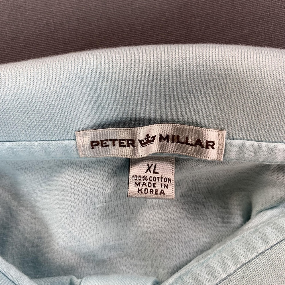 Peter Millar Polo Shirt Mens XL Blue Solid Cotton Jersey Golf Short SLV - Picture 5 of 15
